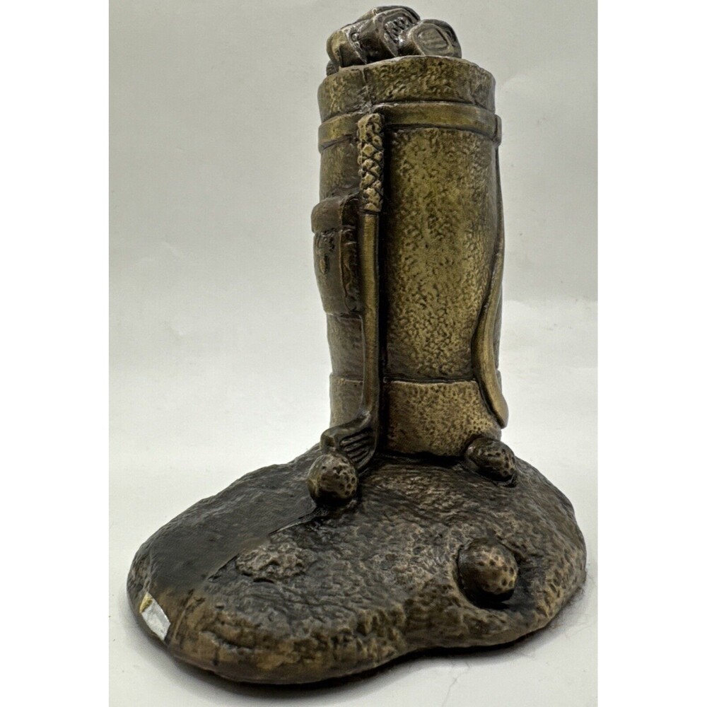Vintage Solid Bronzed Brass  Metal GOLF BAG CLUBS BOOKEND Felt Bottom
